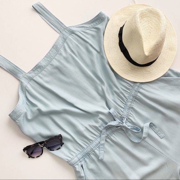 LOFT chambray apron front drawstring jumpsuit - Picture 3 of 7